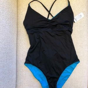 Patagonia one-piece Tank Swimsuit - Black & Blue reversible Medium
